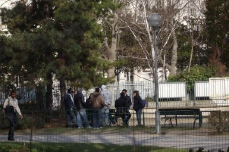 Le square Villemin dans le 10ème arrondissement de Paris où se refroupent les migrants.