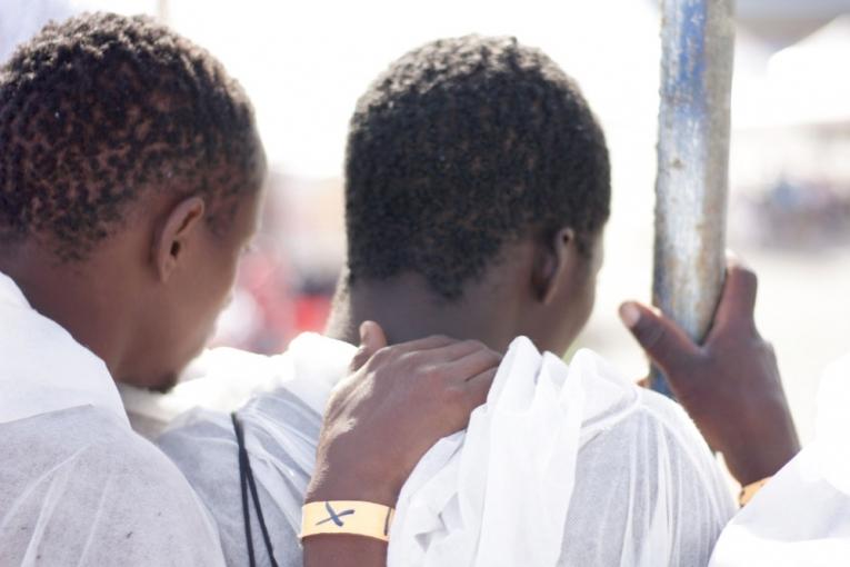 Des réfugiés secourus par l'Aquarius le 22 juillet 2016.