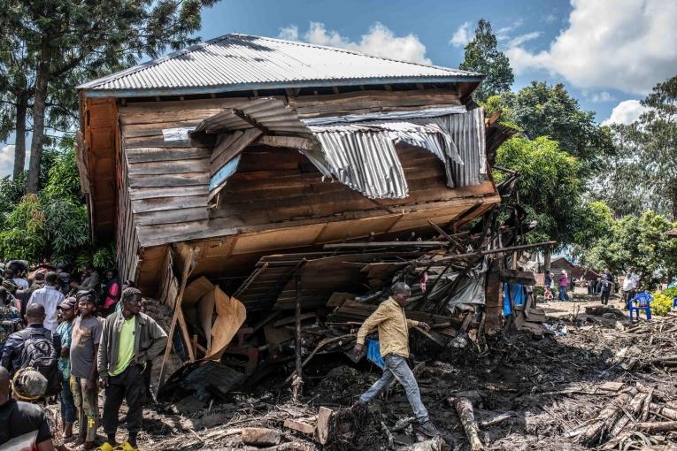 Une maison détruite suite aux inondations qui ont touché l'est de la République démocratique du Congo le 4 mai 2023.