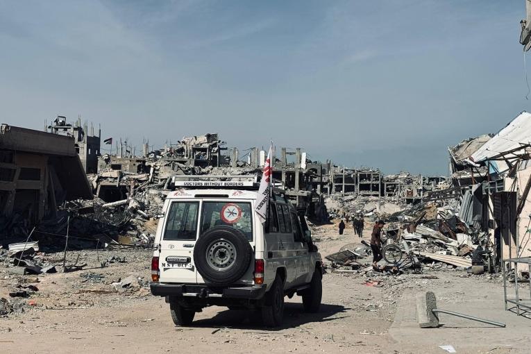 Un véhicule de MSF à Jabalia, nord de la bande de Gaza, février 2025.
