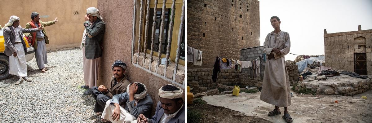 (gauche) La famille de Tareq (gauche) et celle d'Ahmad (droite) sont toutes les deux arrivées à Khamer au printemps 2019, à la suite de violents combats dans le district de Kuchar où elles vivaient. Le fils de Tareq est décédé avant que la famille ait le temps de fuir, faute d'accès à son traitement médical. 
 © Agnes Varraine-Leca/MSF