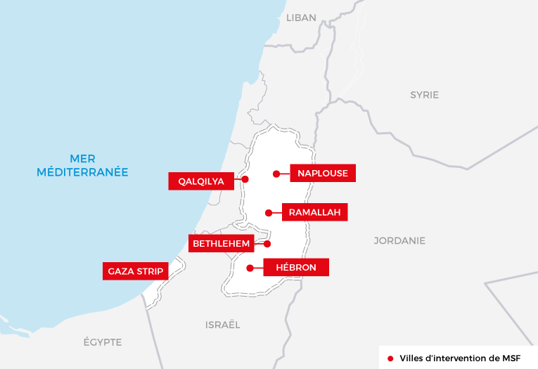 Principales interventions de Médecins Sans Frontières en Palestine. Source : rapport international de MSF 2016. 
 © MSF