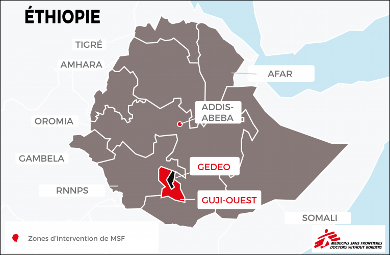 Intervention de Médecins Sans Frontières auprès des personnes déplacées dans les zones de Gedeo et de Guji-Ouest. Éthiopie.
 © MSF - Septembre 2018