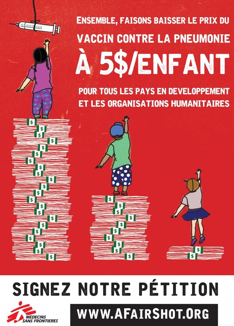 Poster de la CAME pour la campagne « L'injuste prix », contre les prix élevés du vaccin contre la pneumonie.
© CAME
