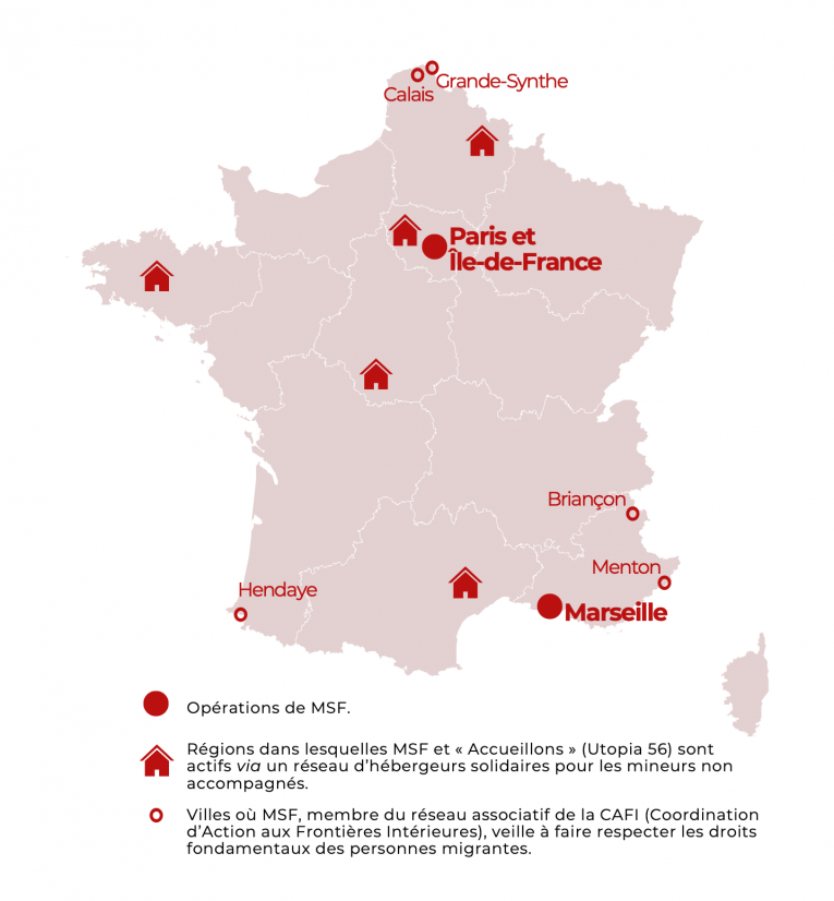 Principales interventions MSF en France en 2020.
