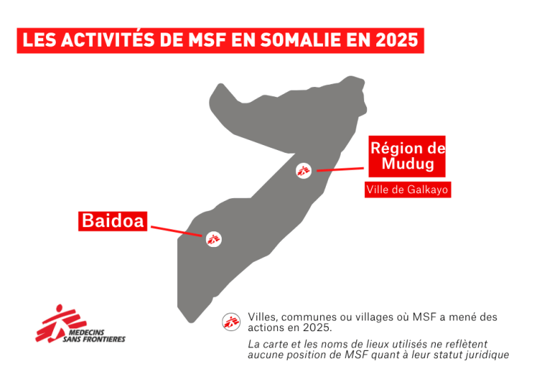 Carte des activités de MSF en Somalie en 2025.&nbsp;
 © MSF