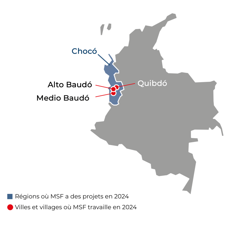 Carte des activités de MSF en Colombie en 2024.
 © MSF