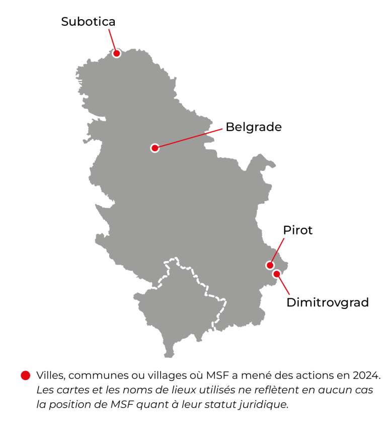 Carte des activités de MSF en Serbie, en 2024.
 © MSF