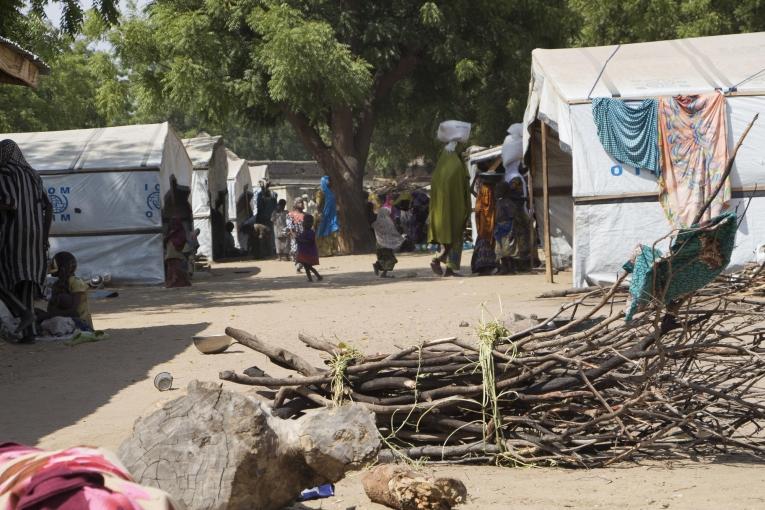 Plus de 29 000 personnes vivent dans le camp de personnes déplacées sur un total de 60 000 personnes déplacées dans la ville de Bama. Certains d'entre eux vivent ici depuis près de deux ans et sont totalement dépendants de l'aide humanitaire pour leur survie. Sortir du camp pour cultiver la terre est interdit et peut être très dangereux. Nigeria. 2018.
 © Natacha Buhler/MSF