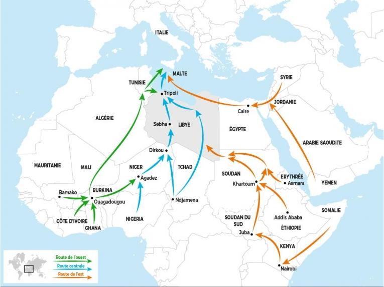 Principales routes migratoires vers la Libye et l’Europe
© MSF