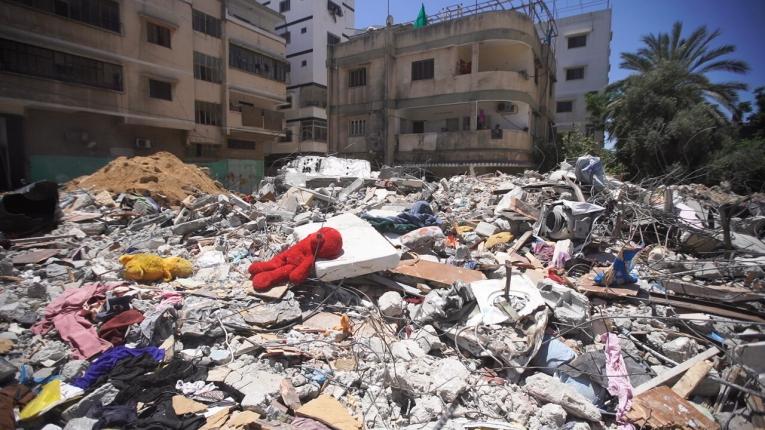 Vue d'une rue de la ville de Gaza et des bâtiments détruits lors des bombardements de mai 2021. 
 © MSF