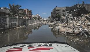 Vues des destructions dans les rues attenantes à l'hôpital Nasser à Gaza, en mai 2024.