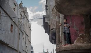 Gaza 2014  enfant dans les ruines de Beit Hanoun