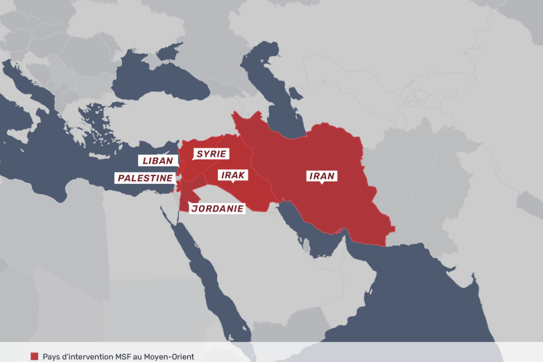 Carte de la présence de MSF au Moyen-Orient