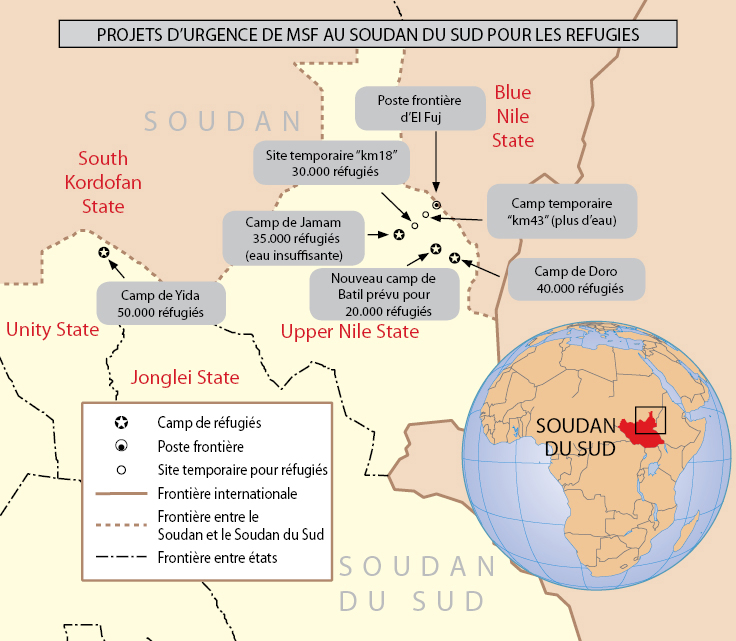 Carte des activités de MSF dans les camps de réfugiés